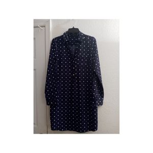 The Limited Dress Shirt Navy w/Polka dots, Vneck front buttons & pocket Small